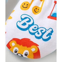Babyhug 100% Cotton Interlock Knit Cap Mitten & Booties with Text   Print -White