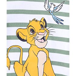 Babyhug Disney Interlock Knit Full Sleeves Striped The Lion King Printed Onesie with Footed Leggings & Cap - White & Grey