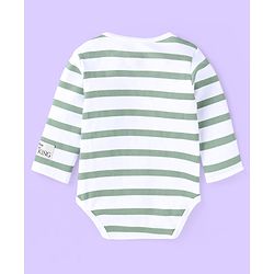 Babyhug Disney Interlock Knit Full Sleeves Striped The Lion King Printed Onesie with Footed Leggings & Cap - White & Grey