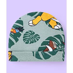 Babyhug Disney Interlock Knit Full Sleeves Striped The Lion King Printed Onesie with Footed Leggings & Cap - White & Grey
