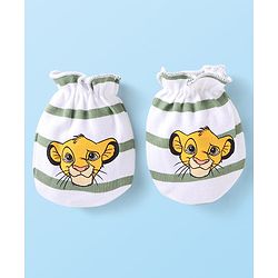 Babyhug Interlock Knit Mittens and Booties With Lion King Print - White