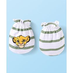 Babyhug Interlock Knit Mittens and Booties With Lion King Print - White
