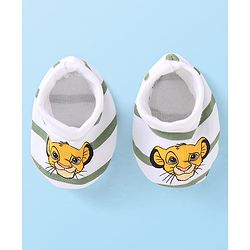 Babyhug Interlock Knit Mittens and Booties With Lion King Print - White