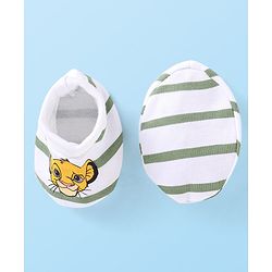 Babyhug Interlock Knit Mittens and Booties With Lion King Print - White