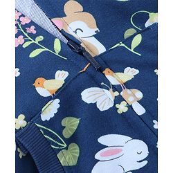 Babyhug Cotton Knit Full Sleeves Hooded Sweatjacket with Kangaroo Pockets Floral & Animal Print - Navy Blue