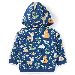 Babyhug Cotton Knit Full Sleeves Hooded Sweatjacket with Kangaroo Pockets Floral & Animal Print - Navy Blue