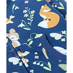 Babyhug Cotton Knit Full Sleeves Hooded Sweatjacket with Kangaroo Pockets Floral & Animal Print - Navy Blue