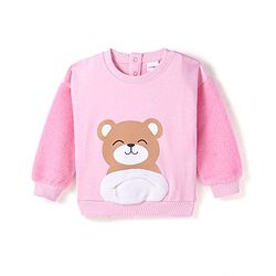 Babyhug Knit Full Drop Shoulder Sleeves Sweatshirt with 3D Bear Graphics - Pink