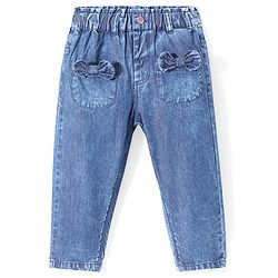 Babyhug Denim Full Length Washed Jeans With Bow Applique - Blue