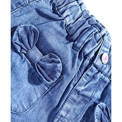 Babyhug Denim Full Length Washed Jeans With Bow Applique - Blue