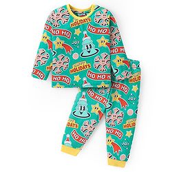 Babyhug Cotton Knit Full Sleeves Night Suit Christmas Theme -Green