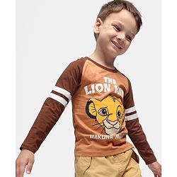 Babyhug Disney Single Jersey Knit Full Raglan Sleeves  T-shirt With Lion King Graphics - Brown