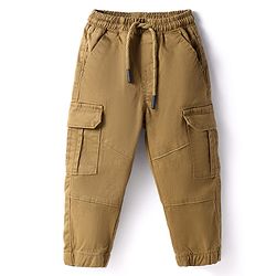 Babyhug Cotton Lycra Woven Full Length Solid Colour Stretchable Trousers  - Brown