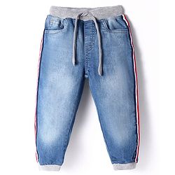 Babyhug Cotton Blend Denim Washed Joggers with Stretch - Blue