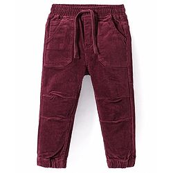 Babyhug Cotton Lycra Woven Full Length Corduroy Pants with Stretch Solid Color - Maroon
