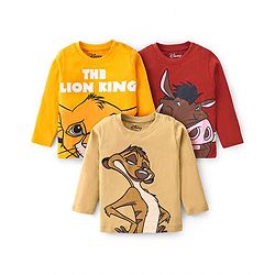 Babyhug Disney Single Jersey Knit Full Sleeves T-Shirts Lion King Graphics Pack of 3 - Beige Red & Yellow