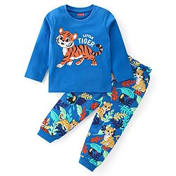 Babyhug Cotton Knit Full Sleeve Night Suit with Animals Print - Blue