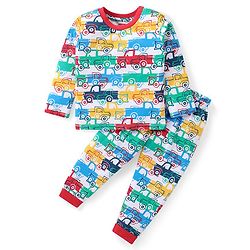 Babyhug Cotton Knit Full Sleeves Night Suit with Truck Print - White