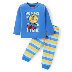 Babyhug Cotton Knit Full Sleeves Night Suit Skaters Print - Blue