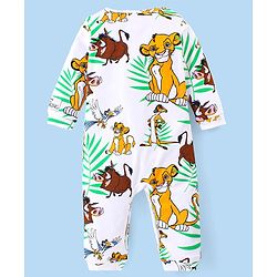 Babyhug Disney Cotton Knitted Full Sleeves Romper With Lion King Graphics - White