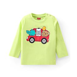 Babyhug Cotton Knit Full Sleeves Crocodile & Bear Printed Night Suit - Light Green