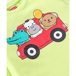 Babyhug Cotton Knit Full Sleeves Crocodile & Bear Printed Night Suit - Light Green