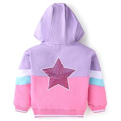Babyhug Cotton Knit Full Sleeves Hooded Sweat Jacket With Sequin Heart Detailing - Purple & Pink
