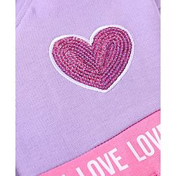 Babyhug Cotton Knit Full Sleeves Hooded Sweat Jacket With Sequin Heart Detailing - Purple & Pink
