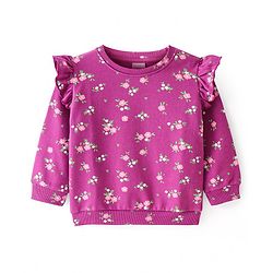 Babyhug Cotton Knit Full Sleeves Sweatshirts With Floral & Deer Print Pack of 2 - Purple & Teal Blue