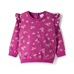 Babyhug Cotton Knit Full Sleeves Sweatshirts With Floral & Deer Print Pack of 2 - Purple & Teal Blue