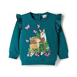 Babyhug Cotton Knit Full Sleeves Sweatshirts With Floral & Deer Print Pack of 2 - Purple & Teal Blue