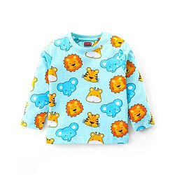 Babyhug Cotton Knit Full Sleeves Night Suit With Animals Print - Light Blue