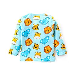Babyhug Cotton Knit Full Sleeves Night Suit With Animals Print - Light Blue