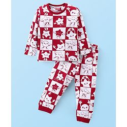Babyhug Cotton Knit  Full Sleeves Night Suit With Star Print - Maroon