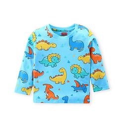 Babyhug Cotton Knit Full Sleeves Night Suit Dino Print- Sky Blue