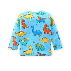 Babyhug Cotton Knit Full Sleeves Night Suit Dino Print- Sky Blue