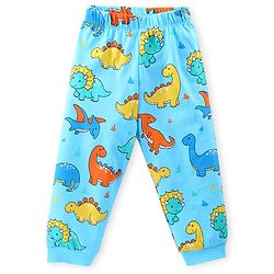 Babyhug Cotton Knit Full Sleeves Night Suit Dino Print- Sky Blue
