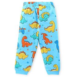 Babyhug Cotton Knit Full Sleeves Night Suit Dino Print- Sky Blue