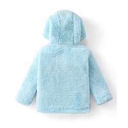 Babyhug Woven Full Sleeves Hooded Winter Jacket with Teddy Embroidery - Sky Blue