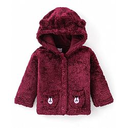 Babyhug Woven Full Sleeves Hooded Winter Jacket with Teddy Embroidery - Sky Blue