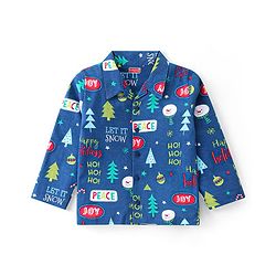 Babyhug Cotton Knit Full Sleeves Night Suit With Christmas Theme Print - Navy
