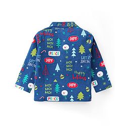 Babyhug Cotton Knit Full Sleeves Night Suit With Christmas Theme Print - Navy