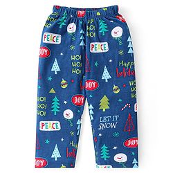 Babyhug Cotton Knit Full Sleeves Night Suit With Christmas Theme Print - Navy
