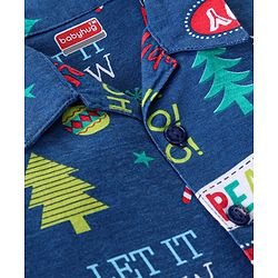 Babyhug Cotton Knit Full Sleeves Night Suit With Christmas Theme Print - Navy