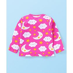 Babyhug Cotton Knit Full Sleeves Night Suit with Star & Cloud Print - Dark Pink