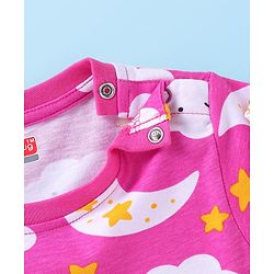Babyhug Cotton Knit Full Sleeves Night Suit with Star & Cloud Print - Dark Pink