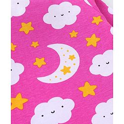 Babyhug Cotton Knit Full Sleeves Night Suit with Star & Cloud Print - Dark Pink