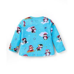 Babyhug Cotton Knit Full Sleeves Penguin Printed Night Suit - Light Blue
