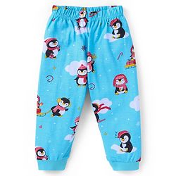 Babyhug Cotton Knit Full Sleeves Penguin Printed Night Suit - Light Blue