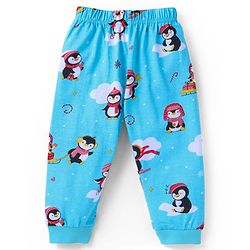 Babyhug Cotton Knit Full Sleeves Penguin Printed Night Suit - Light Blue